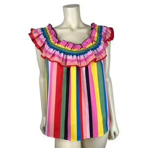 Crosby Mollie Burch Ruffle Shoulder Top S Louise Tank Stripe Off Shoulder Small